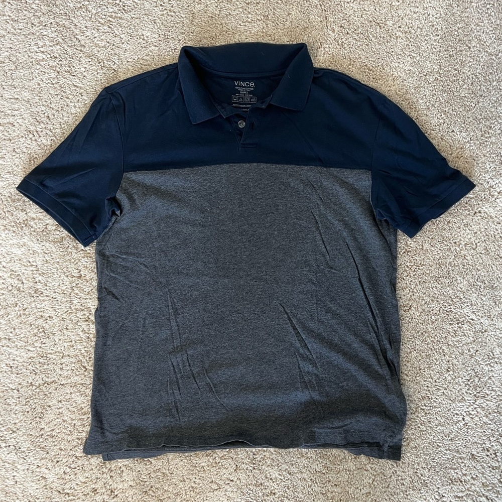 Vince Mens Color Block blue and gray 100% Pima Cotton Polo Shirt Size Small